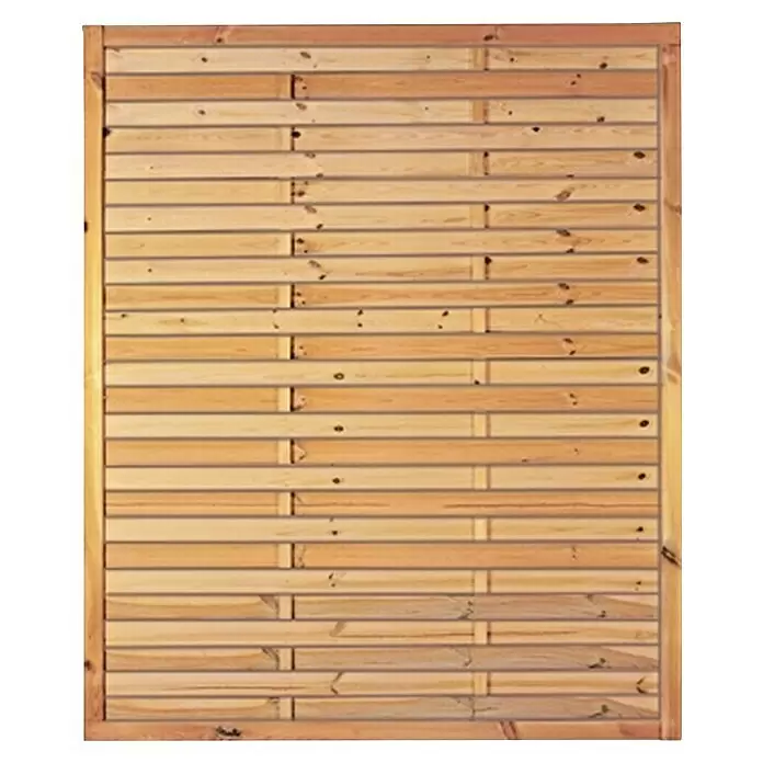 T & J Sichtschutzelement - 150 x 180 cm, Holz, KDI Grün - Hellbraunes Holzzaunpaneel mit horizontalen Lamellen, ideal für Sichtschutz oder Gartengrenzen.
