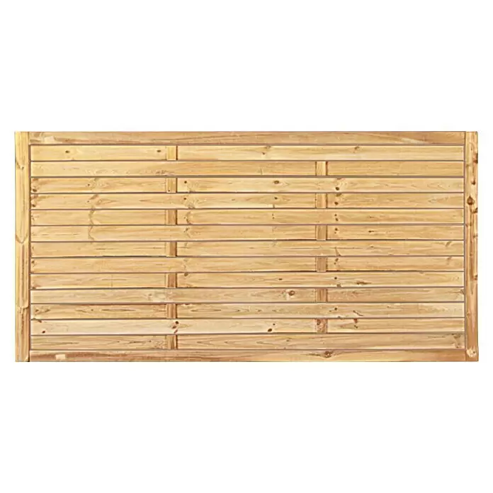 T & J Sichtschutzelement - 180 x 90 cm, Holz, KDI Grün - Hellbraunes Holzzaunelement aus horizontalen Latten mit vertikalen Stützen.