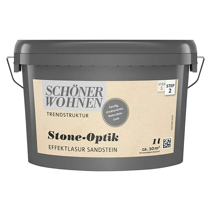 SCHÖNER WOHNEN-Farbe Trendstruktur Farbeffektputz Stone-Optik Effektlasur - Sandstein, Matt, 1 l - Ein grauer Eimer "Schöner Wohnen Stone-Optik" Effektlasur Sandstein für trendige Wandgestaltung mit natürlicher Steinoptik für ca. 10m².