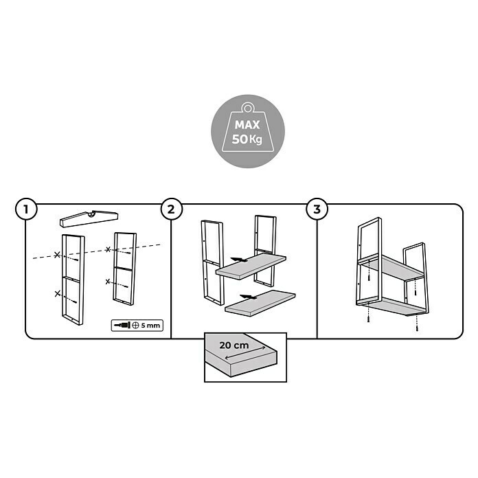 Wandkonsole (L x B x H: 608 x 210 x 30 mm, Belastbarkeit: 30 kg, Stahl, Schwarz) | BAUHAUS