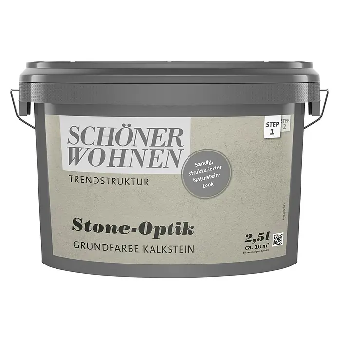 SCHÖNER WOHNEN-Farbe Trendstruktur Dekoputz-Set Stone-Optik - 6 -tlg., Kalkstein - Farbeimer Schöner Wohnen Stone-Optik Grundfarbe Kalkstein, 2,5l für trendige Wandgestaltung im Innenbereich.