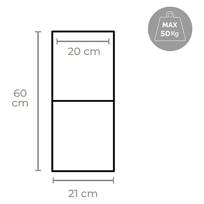 Wandkonsole - L x B x H: 608 x 210 x 30 mm, Belastbarkeit: 30 kg, Stahl, Schwarz - Abmessungen des Produkts: Die Höhe beträgt 60 cm, die Breite 20 cm und die Tiefe 21 cm. Das maximale Traggewicht liegt bei 50 kg.
