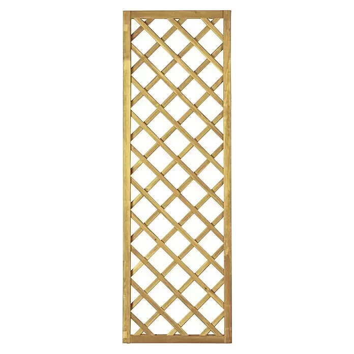 T & J Sichtschutzelement II - 60 x 180 cm, Kesseldruckimprägniert Grün, Holz - Helles braunes Holzspalier mit diagonalem Gittermuster.