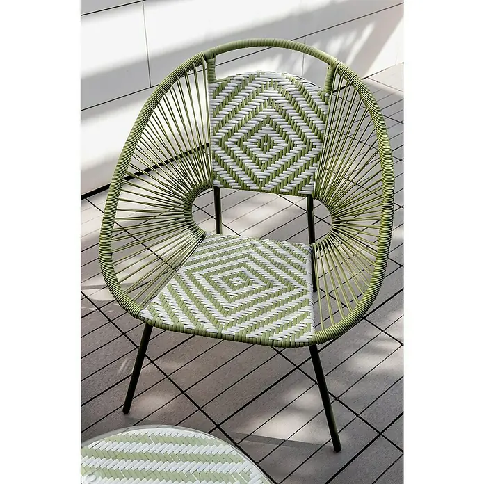 Conjunto de muebles Mariana - 4 pzs., Ratán sintético/Acero, Verde/Blanco - Elegante silla de ratán verde con un diseño único. Cómoda y estéticamente agradable, ideal para cualquier habitación o jardín.