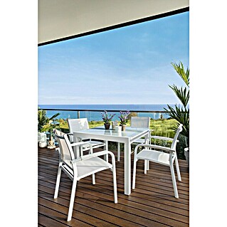 Sunfun Set de muebles de jardín Petra + Lea (5 pzs., Aluminio/Vidrio, Blanco)