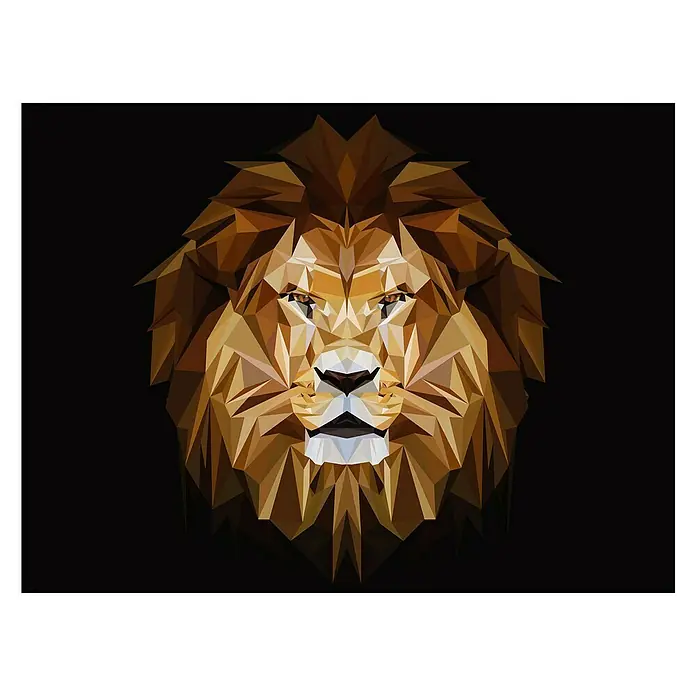 ProArt Young Living Leinwandbild - Abstract Animal II, B x H: 120 x 90 cm - Polygonales Löwengesicht auf schwarzem Grund, das durch geometrische Formen und warme Farben eine moderne und kraftvolle Darstellung bietet.