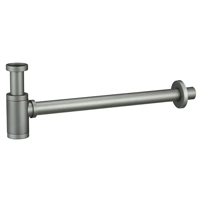 Imex Sifón de botella cilíndrico - Gris, Mate - Una toma detallada de un moderno sifón de botella en tonos grises, que muestra un accesorio de baño funcional y elegante.