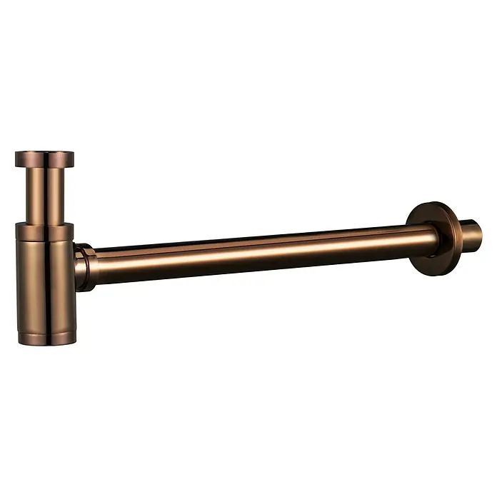 Imex Sifón de botella cilíndrico - Oro rosa, Resplandeciente - Sifón color cobre, perfecto para instalaciones de lavabo elegantes. El sifón es robusto y asegura un drenaje de agua fiable.