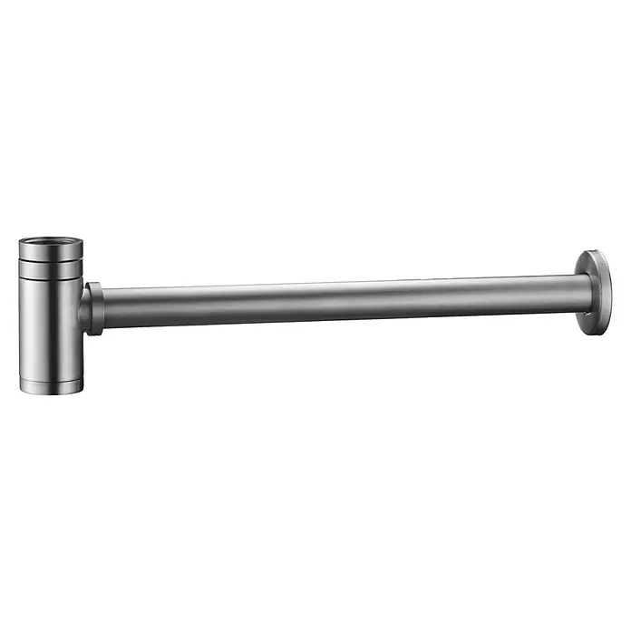 Imex Sifón de botella cilíndrico - Níquel - Tubo de desagüe metálico que impresiona por su diseño en forma de T y su fabricación de alta calidad, ideal para baños modernos.