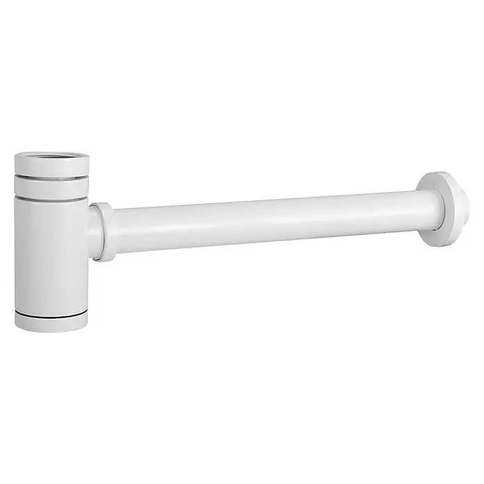Imex Sifón de botella cilíndrico - Blanco - Sifón de botella blanco para lavabo. El sifón de botella es de plástico y tiene una salida horizontal. Ideal para baños y cocinas.