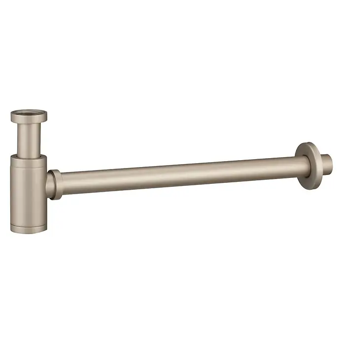 Imex Sifón de botella cilíndrico - Champagne, Cepillado - Esta imagen muestra un sifón de lavabo moderno de color plateado, destacando su diseño minimalista y la construcción de alta calidad.