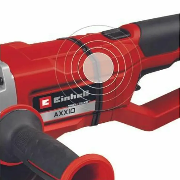 Einhell Professional PXC 18V Amoladora angular de batería Axxio 36/230 Q - 18 V, Sin batería, Diámetro disco: 230 mm - La herramienta multifunción inalámbrica Einhell AXXIO en rojo y negro, con un mango auxiliar para un trabajo preciso.