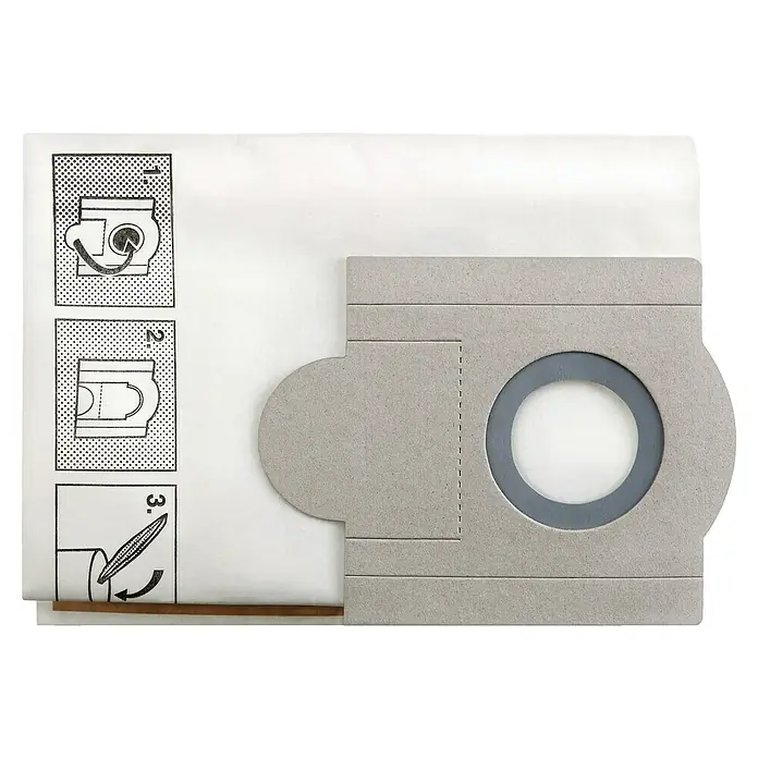 Fein Bolsa de aspiradora - Específico para: Aspirador en seco y húmedo Fein Dustex 25 L, 5 ud. - Bolsa para aspiradora con instrucciones de montaje. La bolsa es de papel y tiene un soporte gris para la aspiradora.