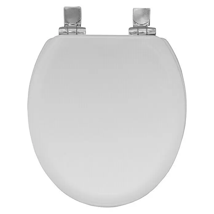 Bemis Tapa de WC Greenline - Madera, Blanco, Con caída amortiguada - Asiento de inodoro ovalado blanco con bisagras metálicas plateadas.