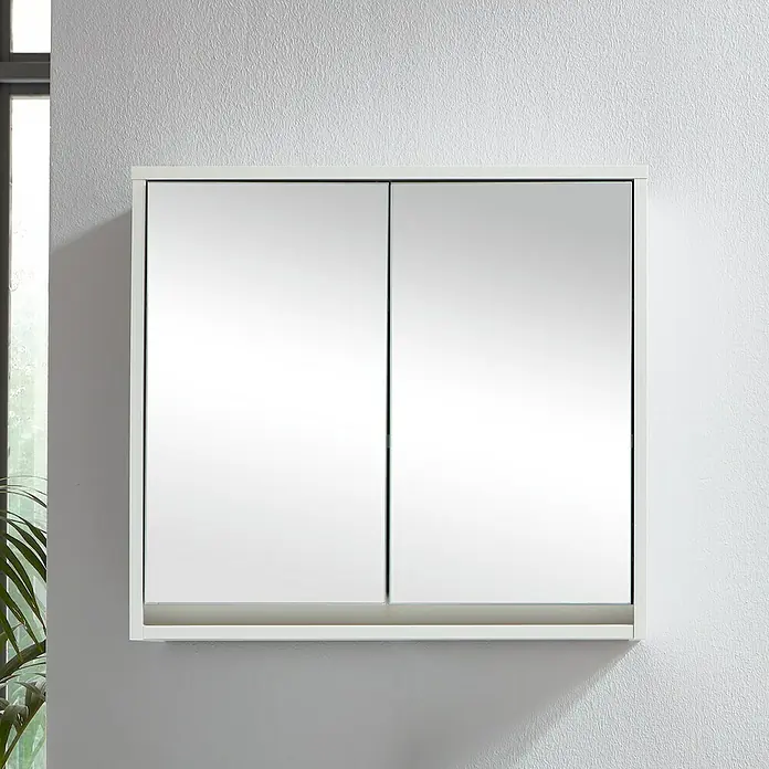 Trendteam Spiegelschrank Basic - B x H: 60 x 60 cm, Ohne Beleuchtung, Holz, Weiß - Dieser Spiegelschrank in Weiß bietet praktischen Stauraum und eine moderne Optik für jedes Badezimmer. Ideal für Kosmetikartikel und Badutensilien.