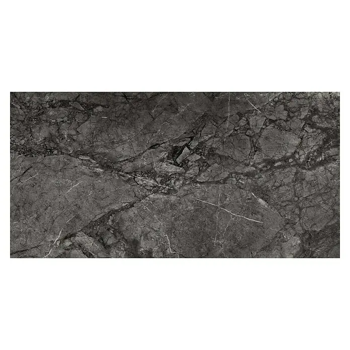 Pavimento porcelánico Gales - 60 x 120 cm, Dark, Rectificado - Elegante losa de mármol gris con vetas blancas distintivas, ofreciendo una estética lujosa y sofisticada para espacios interiores.