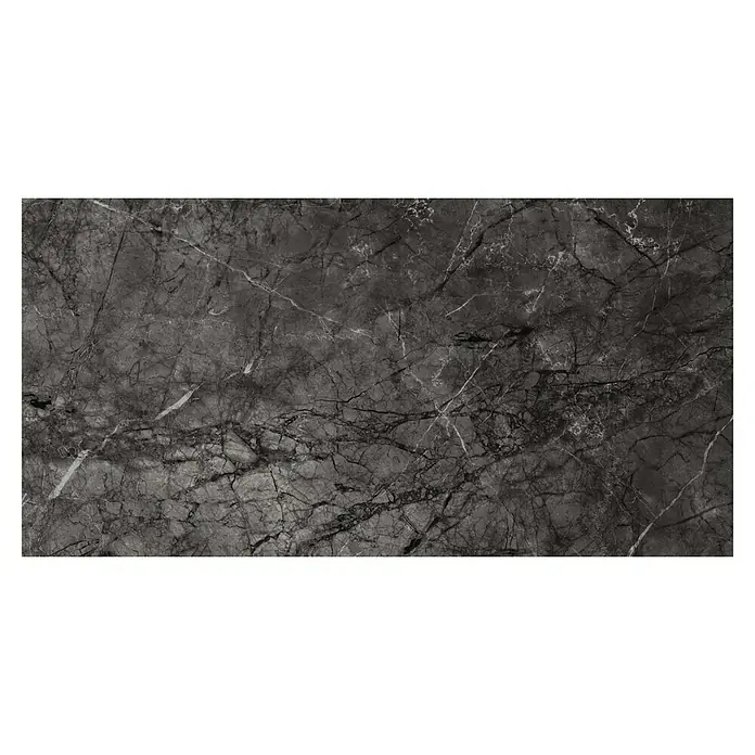 Pavimento porcelánico Gales - 60 x 120 cm, Dark, Rectificado - Elegante losa de mármol oscuro con intrincadas vetas blancas y oscuras, perfecta para interiores elegantes.