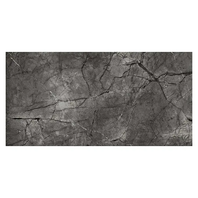 Pavimento porcelánico Gales - 60 x 120 cm, Dark, Rectificado - Elegante baldosa de mármol gris con intrincados patrones de vetas blancas y oscuras. Ideal para diseños elegantes de paredes y pisos en espacios interiores.