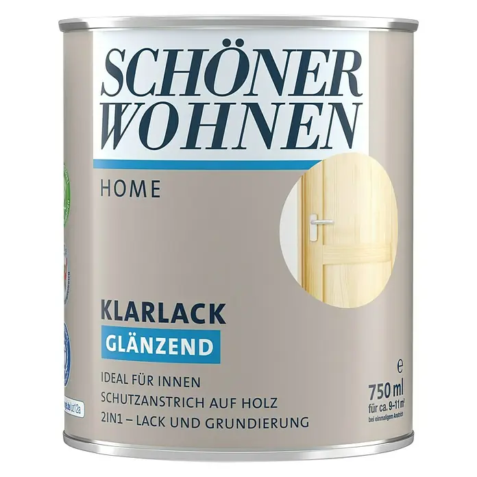 SCHÖNER WOHNEN-Farbe Home Klarlack - Farblos, Glänzend, 750 ml, Wasserbasiert - Dose Schönner Wohnen Klarlack glänzend, geeignet für den Innenbereich und als Schutzanstrich für Holz. 2in1: Lack und Grundierung.