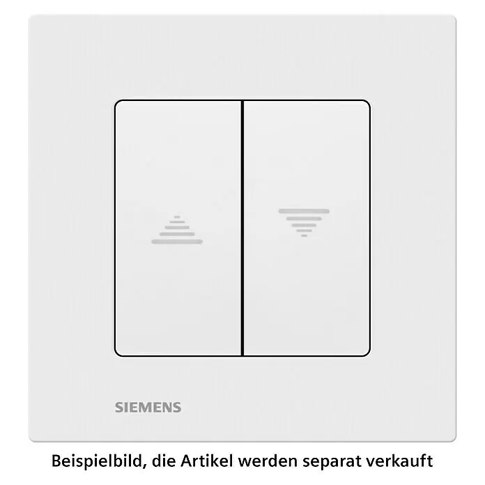 Siemens DELTA Viva Jalousieschalter SIE039741 - Polar Weiß, Glänzend, Unterputzmontage, 10 A - Weißer Siemens Doppelschalter mit Auf-/Ab-Symbolen.
