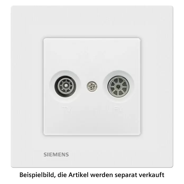 Siemens DELTA Viva Antennendose SIE039734 - Polar Weiß, Glänzend, Kunststoff, Unterputzmontage - Weißer Siemens TV/FM Antennenanschluss mit zwei Koaxialbuchsen und einer Zentralschraube.