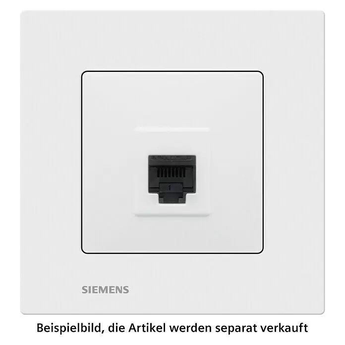 Siemens DELTA Viva UAE-Datendose SIE039710 - Polar Weiß, Glänzend, Unterputzmontage - Weiße Siemens Wandplatte mit schwarzer RJ45 Ethernet-Buchse.