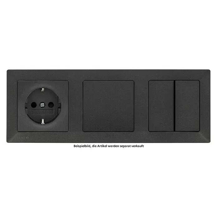 Siemens DELTA Mega Abdeckrahmen Classic - Carbon Metallic, 3-fach, Kunststoff - Mattschwarzer 3-fach Elektroeinbaurahmen mit Schutzkontaktsteckdose, Blindabdeckung und Doppellichtschalter.