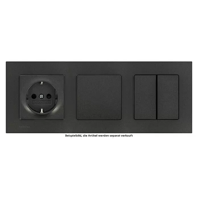 Siemens DELTA Mega Abdeckrahmen Design - Carbon Metallic, 3-fach, Kunststoff - Anthrazitfarbener Elektro-Rahmen mit Schutzkontaktsteckdose, Blindabdeckung und Doppelschalter.