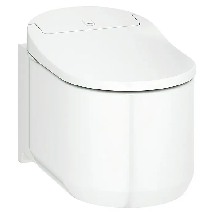 Grohe Sensia Arena Wand-Dusch-WC-Set - Spülrandlos, Mit antibakterieller Glasur, Spülform: Tief, WC Abgang: Waagerecht, Weiß - Wandhängendes Dusch-WC in Weiß mit schlankem Design und integrierter Duschfunktion für moderne Badezimmer.