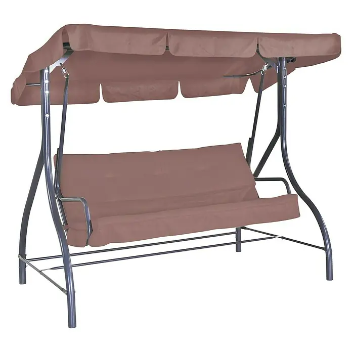 Sunfun Cojín de asiento Balancín Hollywood - Poliéster, Taupe - Un elegante columpio de jardín con tapicería marrón y dosel. Ideal para relajarse al aire libre.