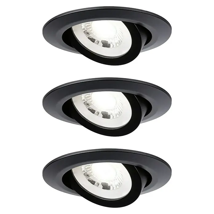 Paulmann LED-Einbauleuchten-Set rund - 6 W, Schwarz matt, 3 Stk., Warmweiß - Drei schwarze, runde LED-Deckeneinbaustrahler mit schwenkbarem Design für flexible Beleuchtung.