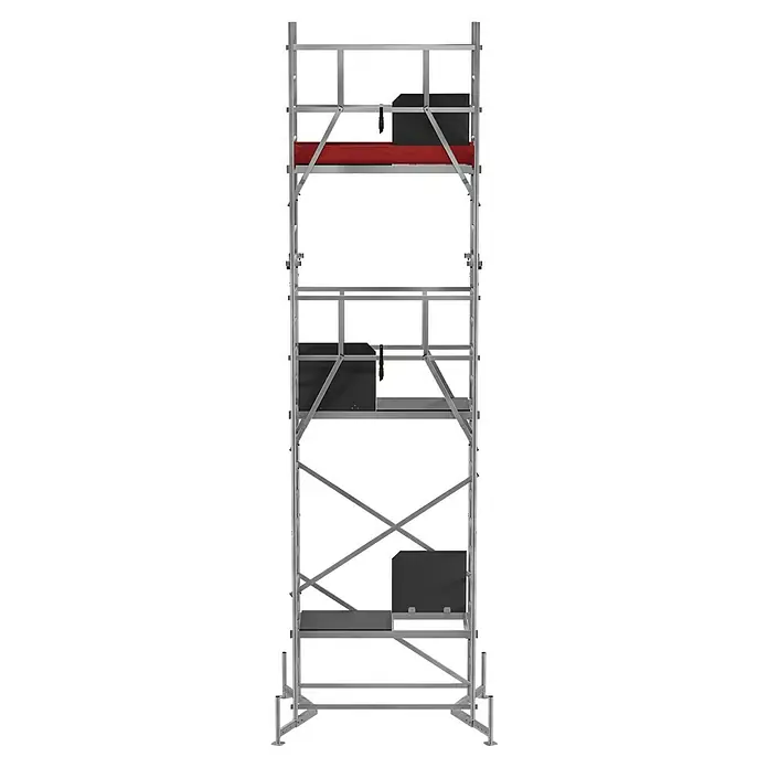 Krause ClimTec Leitergerüst - Arbeitshöhe: 7 m, Ohne Rollen - Ein Aufnahme von Rollgerüst, das für Bauarbeiten ideal ist. Es bietet Arbeitern eine sichere und stabile Plattform in grosser Höhe.
