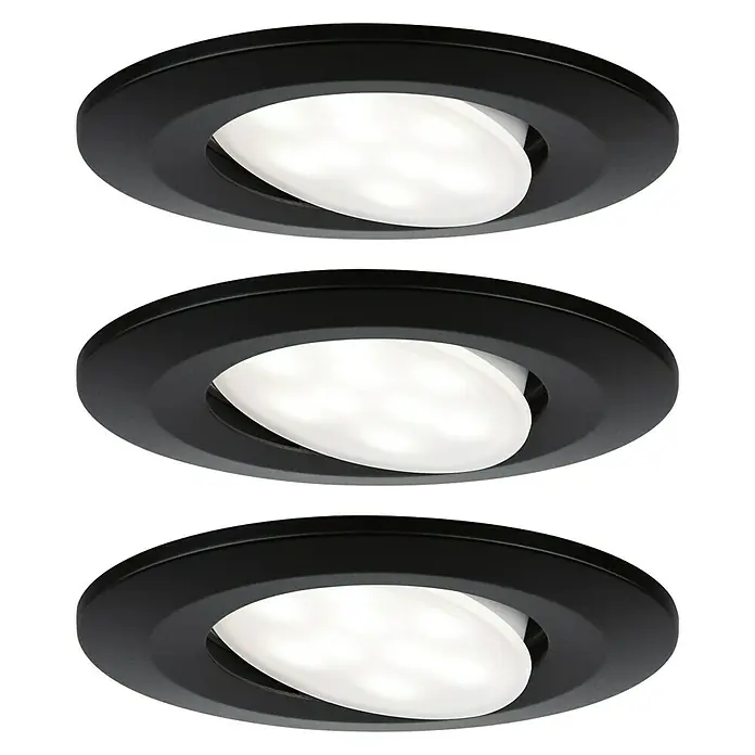 Paulmann LED-Einbauleuchten-Set rund Calla - 6 W, 3 Stk., Farbtemperatur einstellbar: Nein, Schwarz - Drei runde, schwarze LED-Einbaustrahler mit weißem Licht auf schwarzem Hintergrund. Zeitgemäße Beleuchtung für jeden Raum.