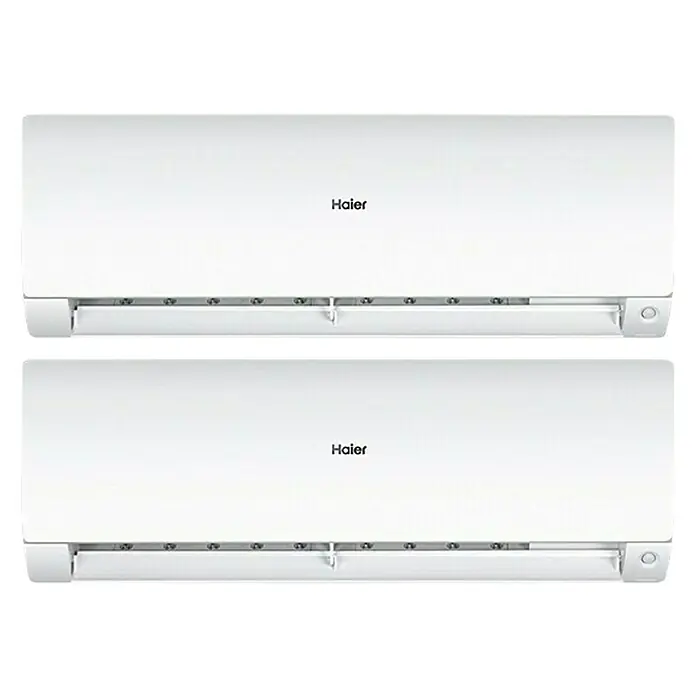 Haier Aire acondicionado Inverter Flexis-S 2x1 - 2.600 W, 3.200 W, 20 m², Blanco - Dos unidades de aire acondicionado Haier blancas, que ofrecen refrigeración eficiente y confort moderno para cualquier habitación.