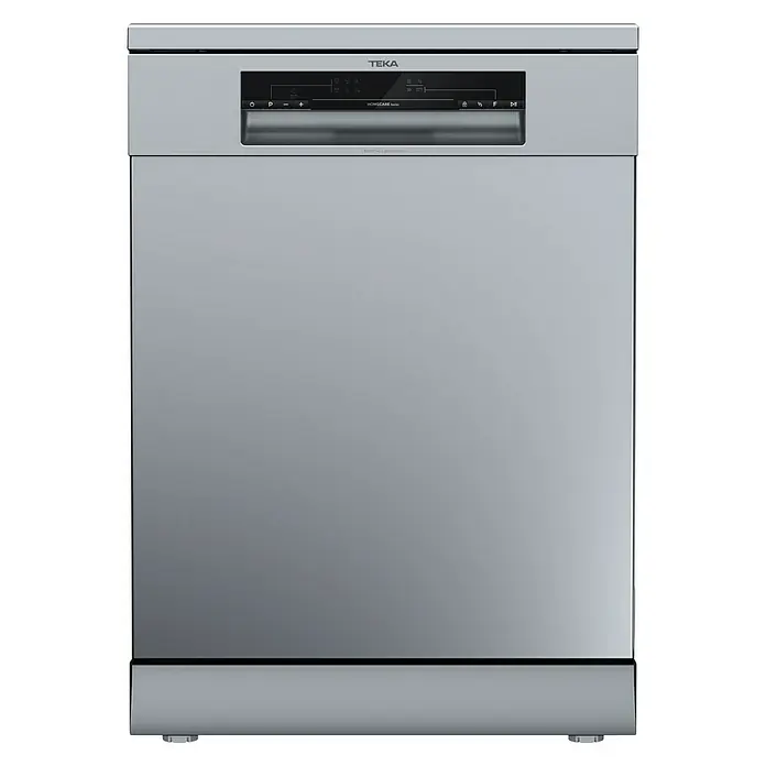 Teka Lavavajillas libre instalación DFS26650 - Ancho: 59,8 cm, Número de cubiertos: 13 ud., Consumo de agua por uso: 11 l - Imagen de un lavavajillas TEKA plateado, un electrodoméstico de cocina moderno para una limpieza eficiente.