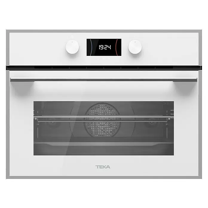 Teka Horno empotrado HLC840 - Número de tipos de calentamiento: 9 ud., Volumen horno: 44 l - En la imagen, un horno Teka blanco con pantalla digital y asa. Diseño práctico para cocinas modernas.