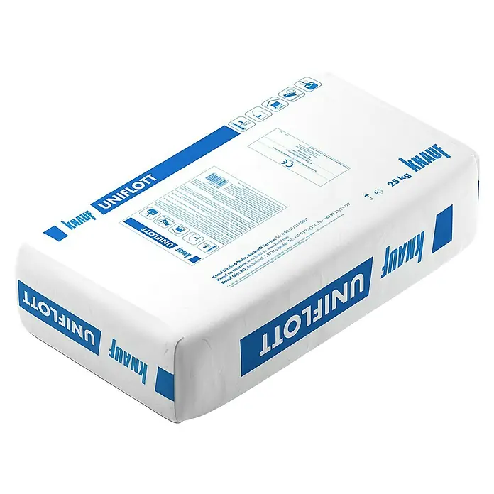 Knauf Fugenspachtel Uniflott - 25 kg - Sack Knauf Uniflott Füllspachtelmasse, ein hochwertiges Bauprodukt für professionelle Anwendungen im Trockenbau.
