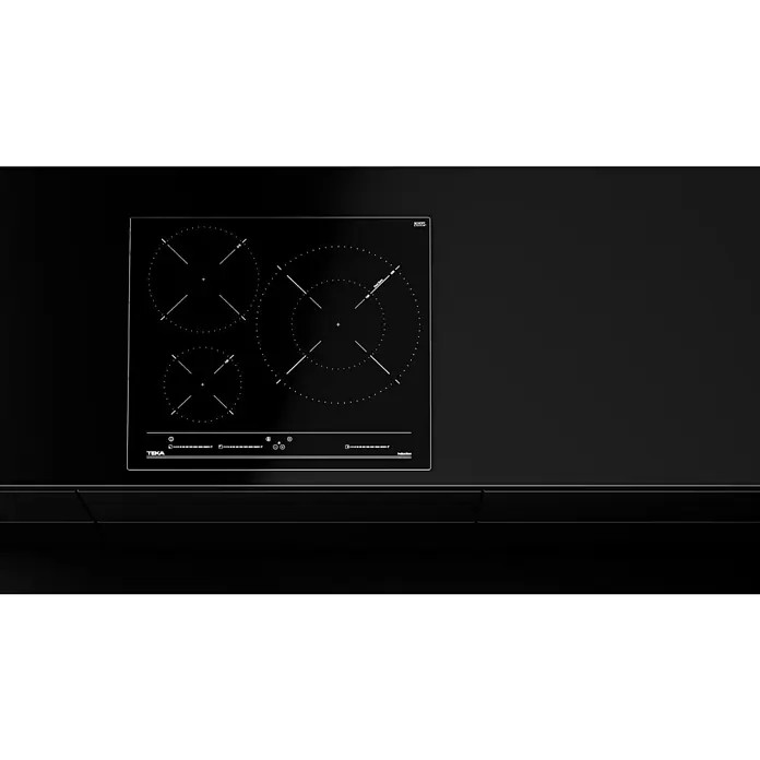 Teka Placa de cocción ITC63320BKMSS - An x L: 60,6 x 51,6 cm - Elegante placa de inducción TEKA negra con cuatro zonas de cocción integrada en una encimera de cocina moderna.