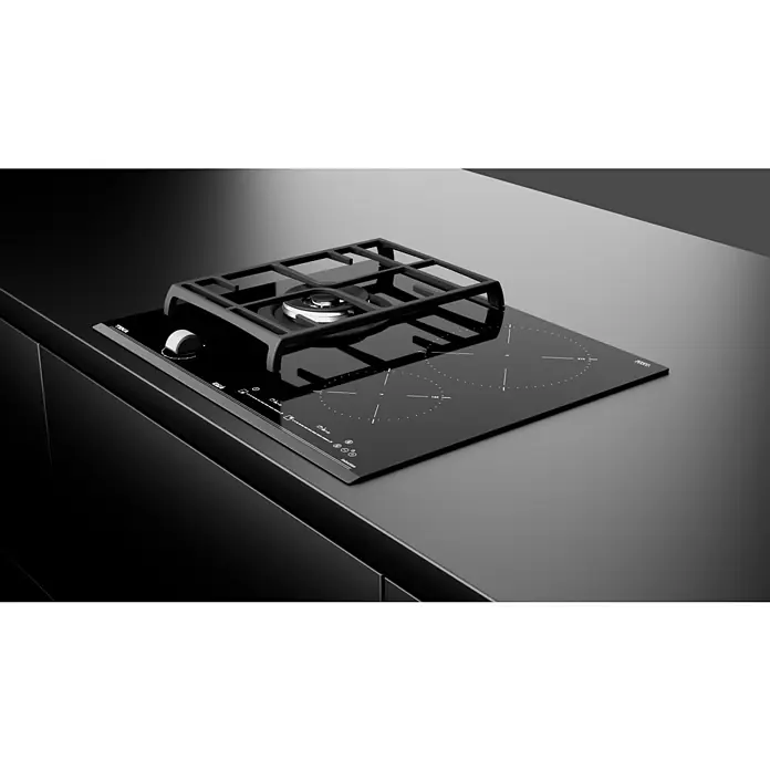 Teka Placa de cocción y gas mixta MIXTJZC63312ABN - An x L: 60 x 51 cm - Encimera de gas Teka encastrada con superficie de vitrocerámica negra y un quemador de gas con rejilla de hierro fundido.