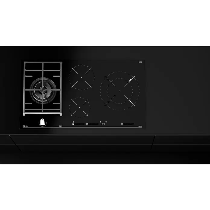 Teka Placa de cocción y gas mixta MIXTJZC94313ABN - An x L: 90 x 51 cm - Placa negra con cuatro zonas de inducción y un quemador de gas para una cocina moderna.