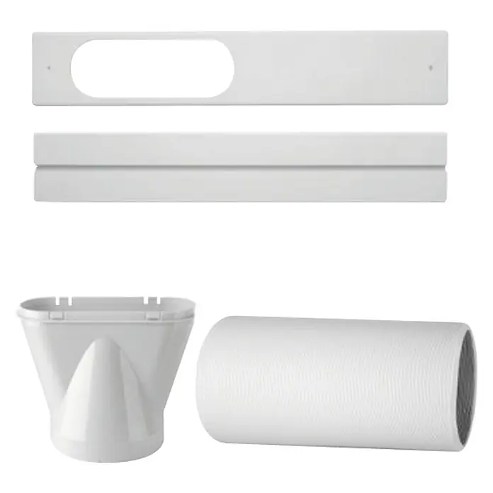 HTW Aislamiento para ventanas Hot Air Stop - Blanco, Ancho: 40 cm - Manguera de escape aislada para un aire acondicionado, junto con un sello de ventana y un adaptador.