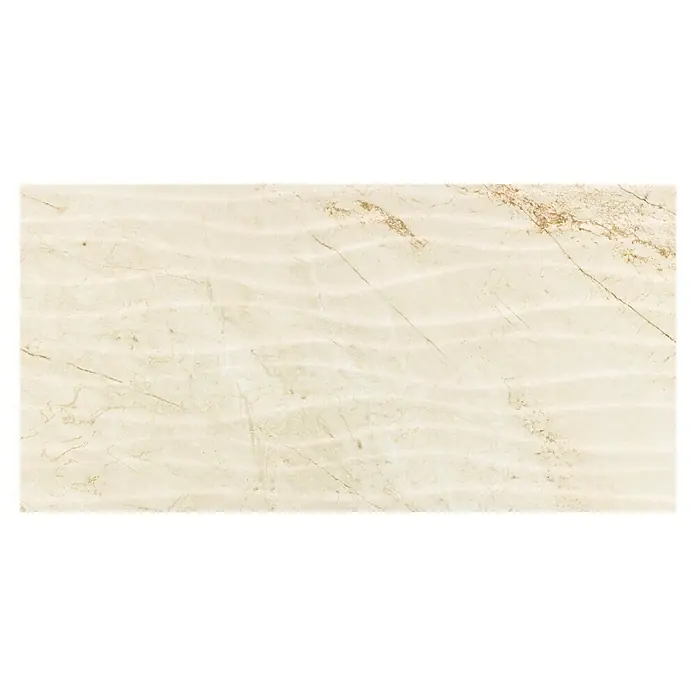 Revestimiento de pared Volga Dune - 30 x 60 cm, Crema, Brillante - Elegante losa de mármol beige con líneas delicadas, ideal para interiores estilosos y acentos lujosos. Textura de alta calidad para un diseño noble.