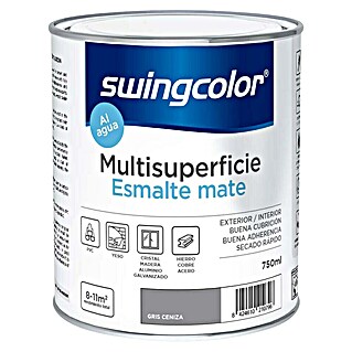 swingcolor Esmalte de color Multisuperficie (Gris ceniza, Mate, 750 ml, Base de agua)