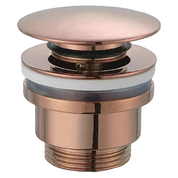Imex Válvula click clack - 1¼'', Latón, Oro rosa cepillado - Tapón de desagüe para lavabo en oro rosa con superficie lisa y base roscada para una instalación sencilla.