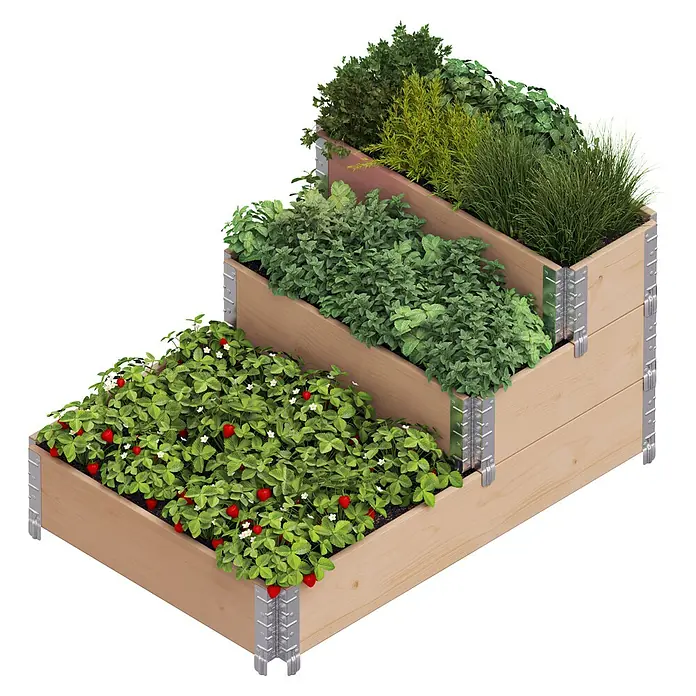 Upyard Hochbeet 3 Ebenen - 120 x 80 x 58,5 cm, Holz, Braun, Fassungsvermögen: 302,4 l - Dreistufiges Hochbeet aus Holz mit Erdbeeren, Kräutern und Pflanzen. Ideal für Garten, Terrasse oder Balkon.