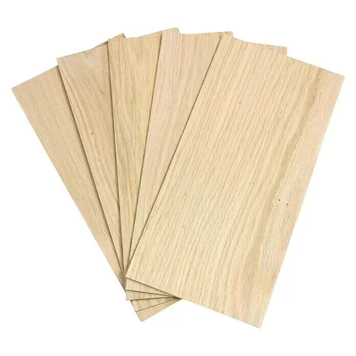 Bastelfurnier 300 - Eiche, 300 x 145 mm, Stärke: 2 mm, 5 Stk. - Fächer aus hellen Holzfurnierplatten mit natürlicher Maserung.