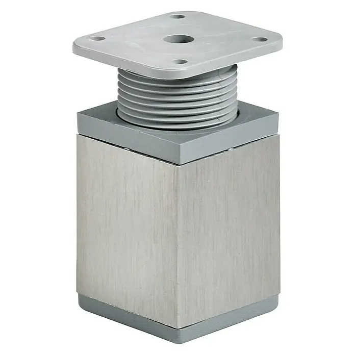 Hettich Möbelfuß - Traglast: 50 kg, Kunststoff, Höhenverstellung: 6 cm - 8 cm, Edelstahlfarben - Möbelfuß aus Metall mit verstellbarer Höhe und quadratischer Basis für eine stabile Möbelstütze.