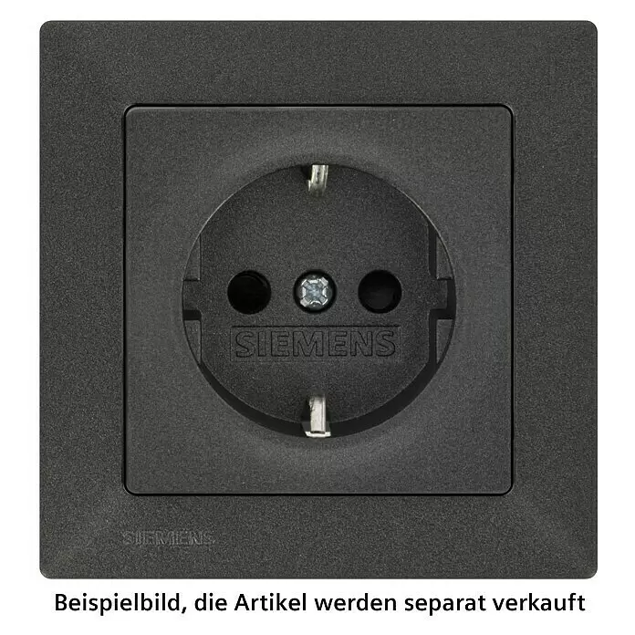 Siemens DELTA Mega Steckdose SIE039475 - Carbon Metallic, Glänzend, Kunststoff, Unterputzmontage - Dunkelgraue Siemens Schuko-Steckdose mit strukturierter Oberfläche, zwei runden Kontakten und einer zentralen Schraube.