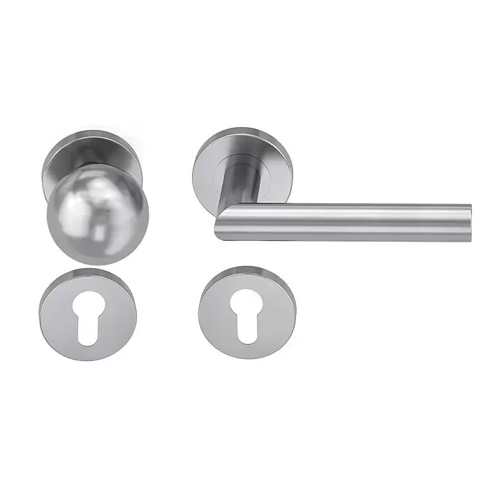Diamond Doors Modern Wechselgarnitur L-Form - Stärke Tür: 38 mm - 45 mm, Edelstahl matt, DIN Anschlag: Rechts - Vorderansicht