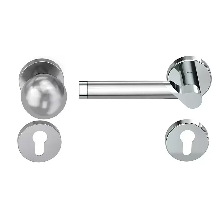 Diamond Doors Creative Wechselgarnitur Alabama - Stärke Tür: 38 mm - 45 mm, Edelstahl poliert-matt, DIN Anschlag: Links - Vorderansicht